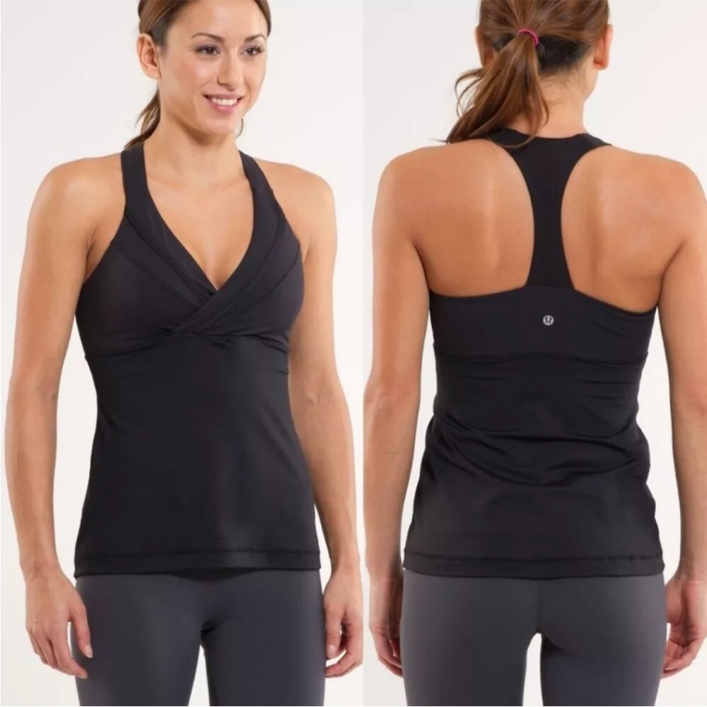 Lululemon Black Luxtreme Surplice Racerback Deep Breath Tank size 4